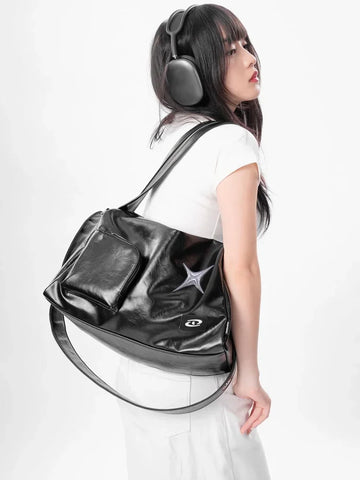 Qfdian Girls Crossbody Tote Bags Women High-capacity Grunge Y2k Aesthetic Shoulder Bag Vintage Simple Fashion Casual Handbags All Match